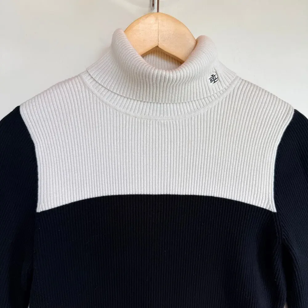 Vintage Lauren Ralph Lauren Colorblock Turtleneck Sweater Black White RLL Large